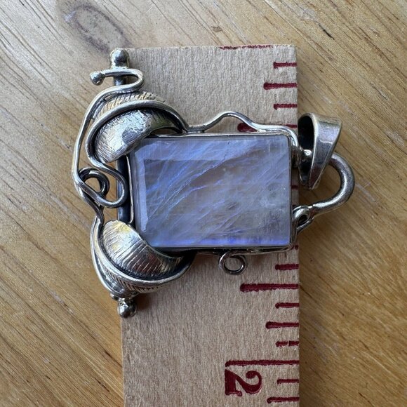 VTG Artisan Pendant 2" Moonstone Labradorite Gemstone Ornate 925 Sterling 16.9g‎ - Picture 8 of 8